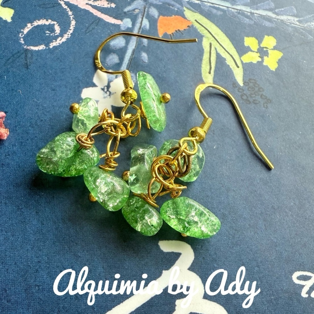Alquimia Green and Gold Organic Crystal Earrings